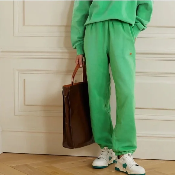 Acne Studios faded green appliqué cotton jersey track pant sweatpants